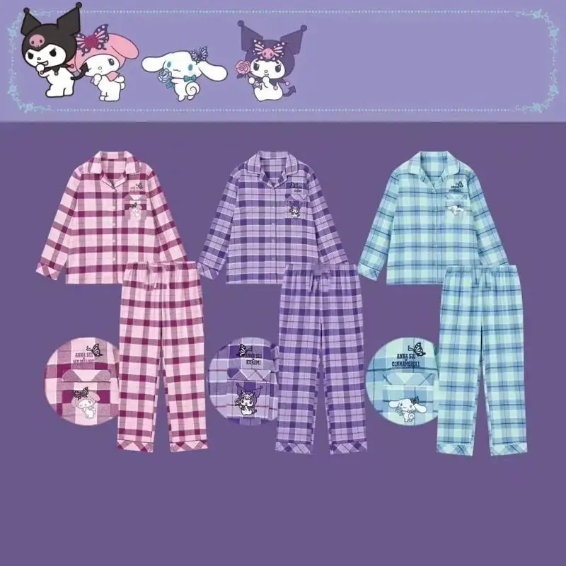 

Sanrios Kuromi Women Autumn Pajamas Kawaii My Melody Cinnamoroll Pompompurin Pochacco Underwear Y2K Girls Anime Home Clothes Set