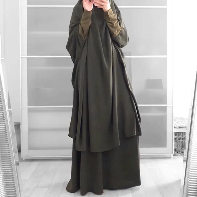 Muslim Sets Jilbab Abaya Dubai Clothes for Islam Women Large Hem Dresses Casual Solid Color Robe Traditional Festival Clothes 4