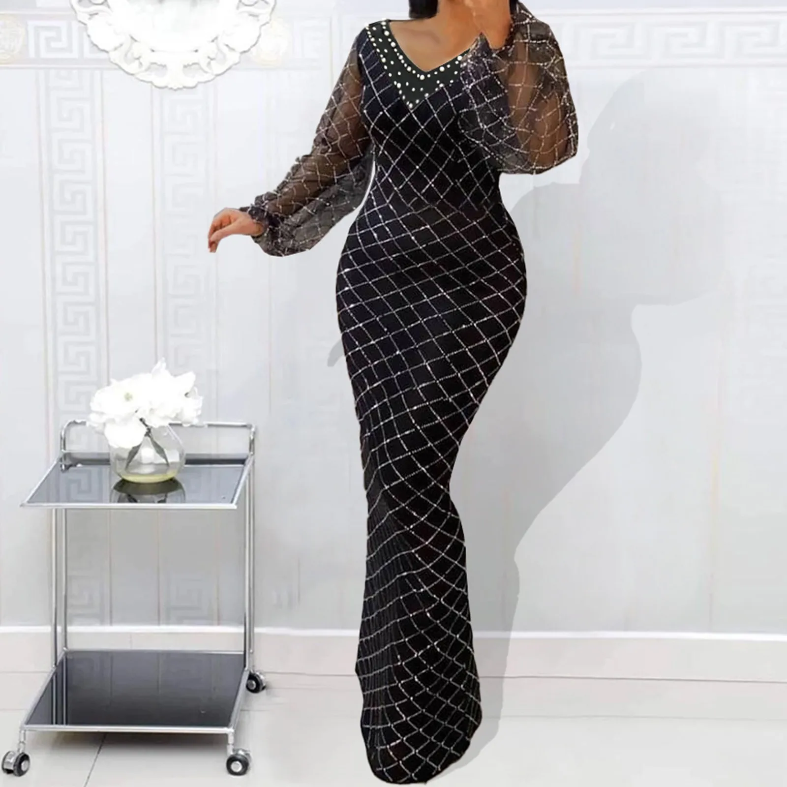 

Женское пикантное Прозрачное платье в горошек с V-образным вырезом и блестками