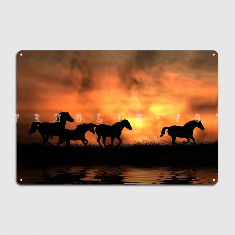 

Sunset Horses Running Metal Sign Club Party Club Bar Design Painting Décor Tin Sign Poster