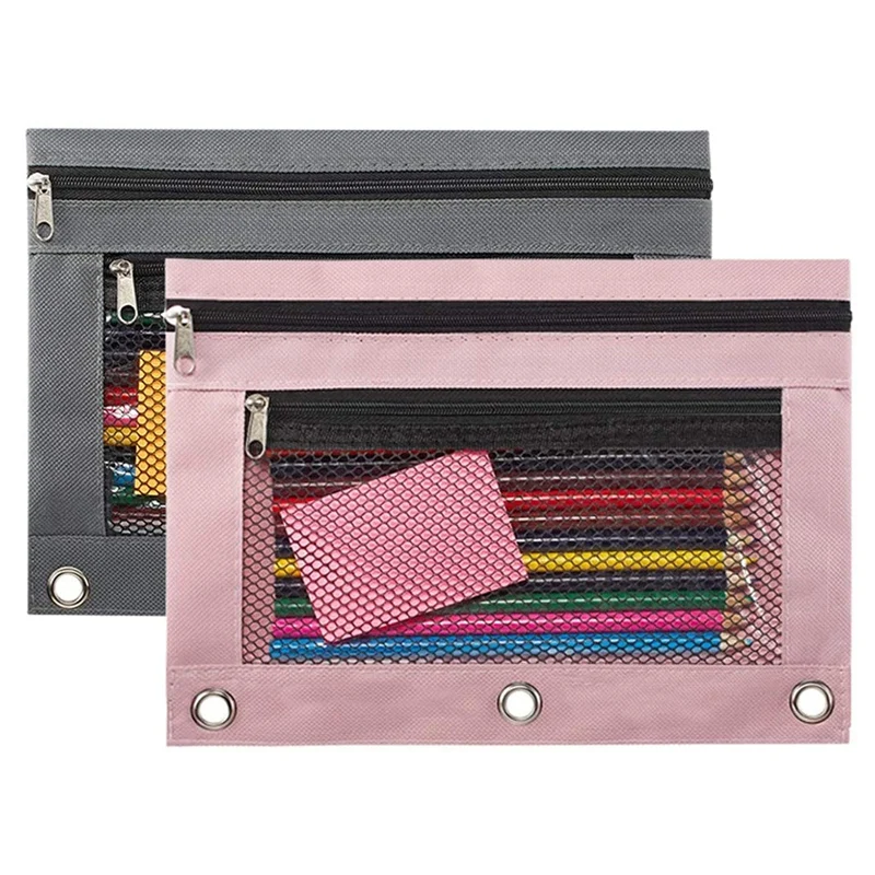 

Pencil Pouch 3 Ring, Zipper Pencil Pouches Case Binder Cosmetic Bag 2 Pack
