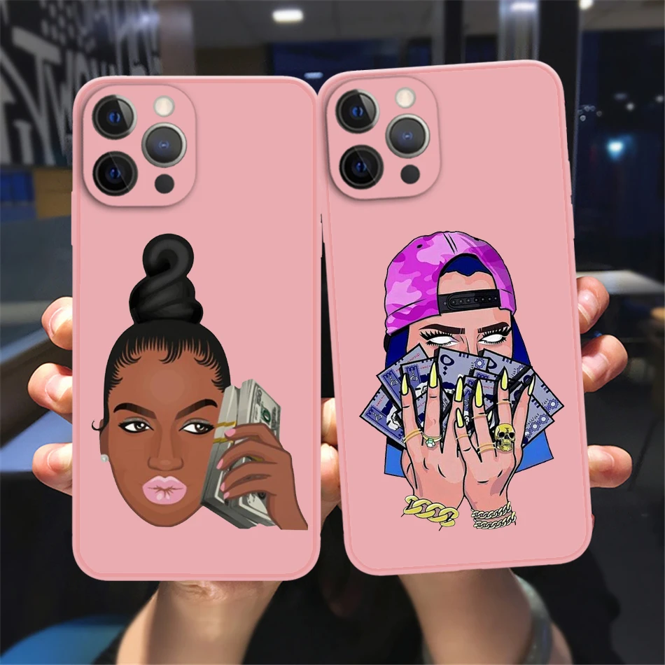 

Fashion Afro Black Girl Magic Phone Cover For iPhone 11 12 13 Pro Max X XR XS Max 6 7 8 Plus 13Mini Pink Soft Silicone TPU Case