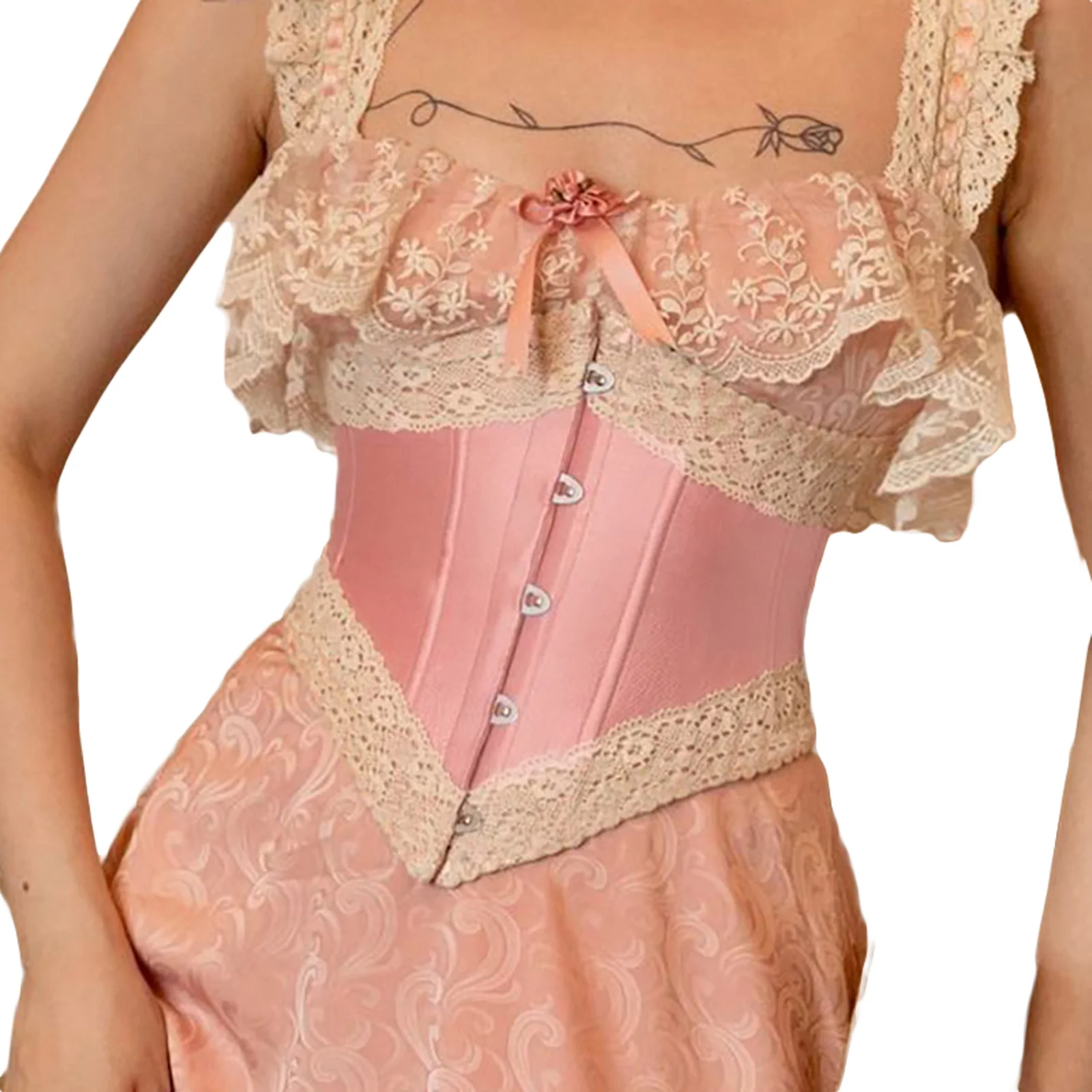 

Sexy Lace Trim Patchwork Erotic Women Bustier Corset Underbust Lingerie Crop Tops Vintage Party Push Up Slimming Shapewear S M L