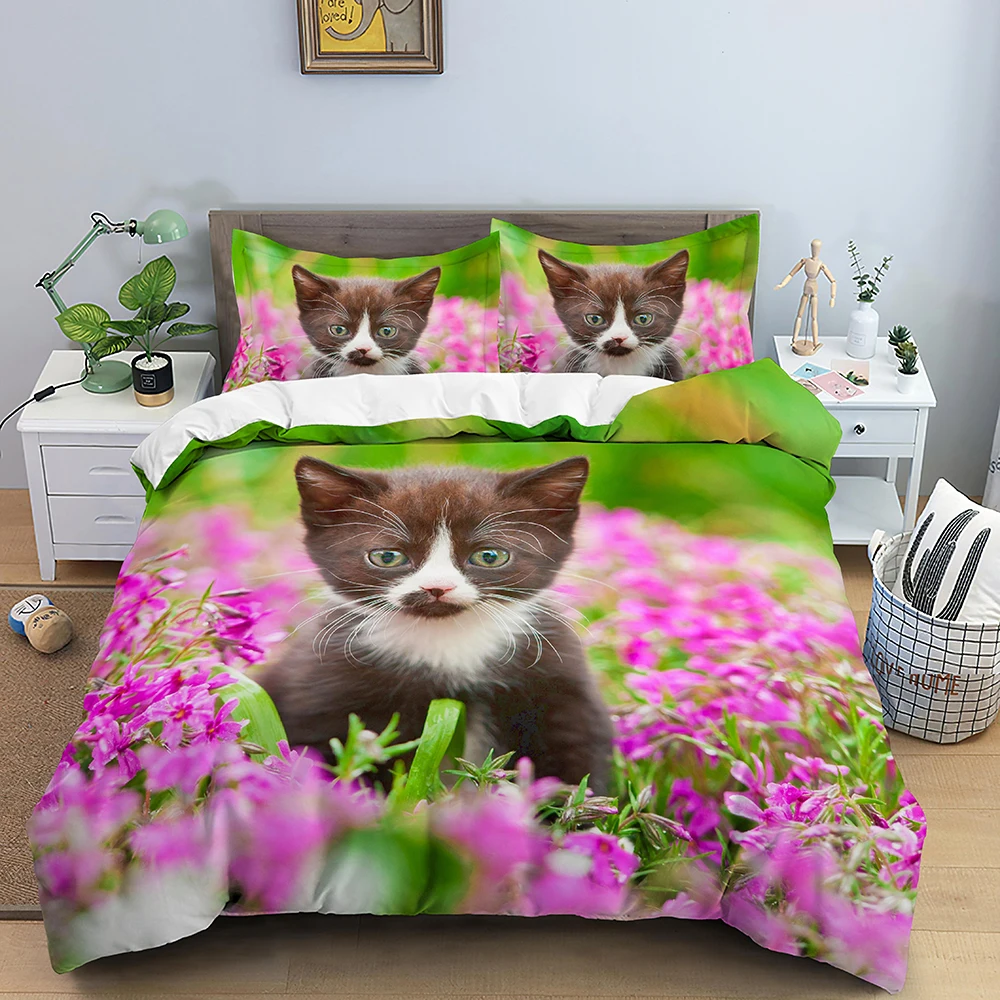 

Комплект постельного белья с 3D рисунком кота, пододеяльник большого размера с застежкой-молнией, роскошный комплект кровати, удобное покрывало из полиэстера