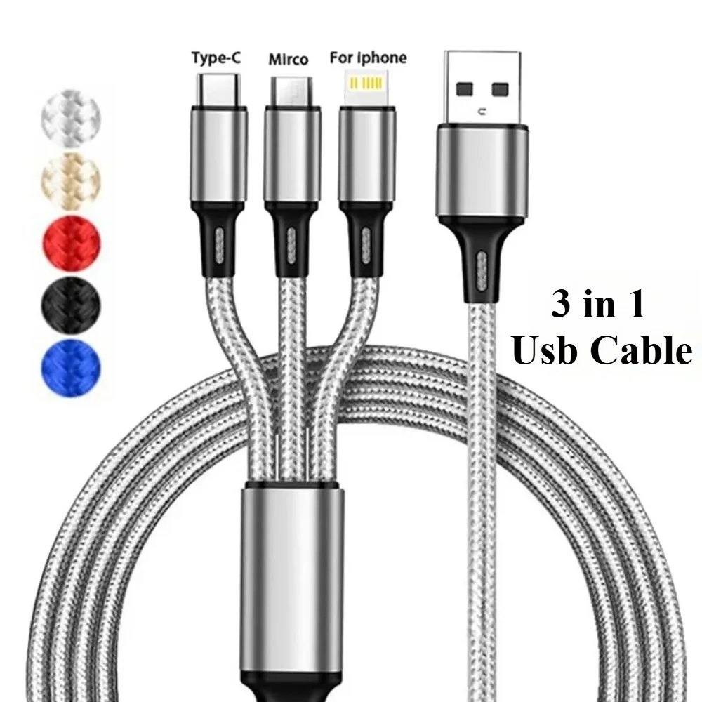 3 в 1 USB-кабель для швидкого заряджання типу C Micro IOS Multi Charger Cable для IPhone Xiaomi Redmi Oppo Samsung Braided Cord Usb 3 En 1