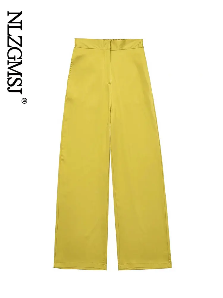 

Nlzgmsj 2022 Summer Women Solid Straight Pants Fashion Satin Zipper Female Elegant Casual Street Pant Trousers Clothing 202205