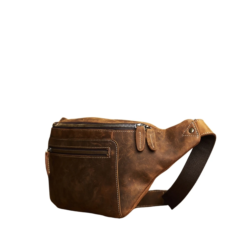 Классическая кожаная мужская сумка-слинг Crazy Horse Модный Забавный поясной кошелек