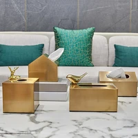european luxury brass tissue box golden creative geometric square house storage canister living room table modern home decor