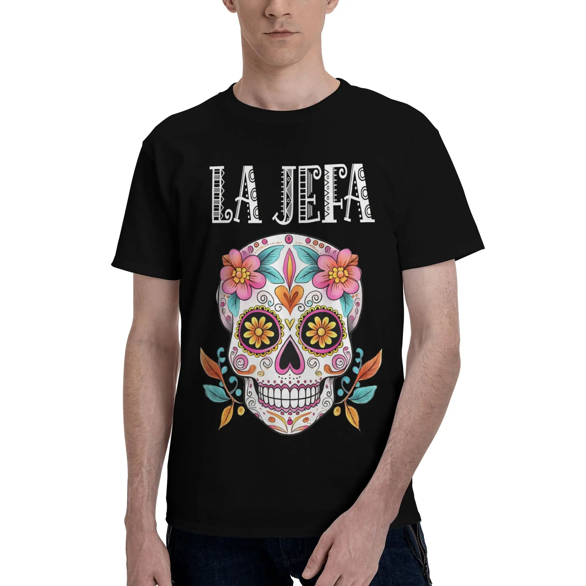 Фото Футболка с принтом La Jefa Día De Muertos Mexican Skull Day Of The Dead для мужчин и женщин, хлопковая футболка, одежда №2
