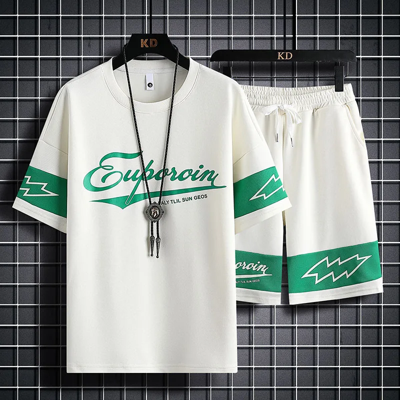 2023 New Short-Sleeved T-shirt Men's Shorts Summer Trendy Letter Printed Men's Top Loose Casual Fashion Brand T-shirt Suit