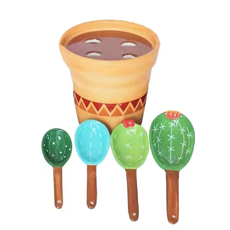 

4pcs Potted Cactus Measuring Spoon Set Baking Scoop With Holder Salt Sugar Dishwasher Safe Cute Cacti Spoons Set And Cups