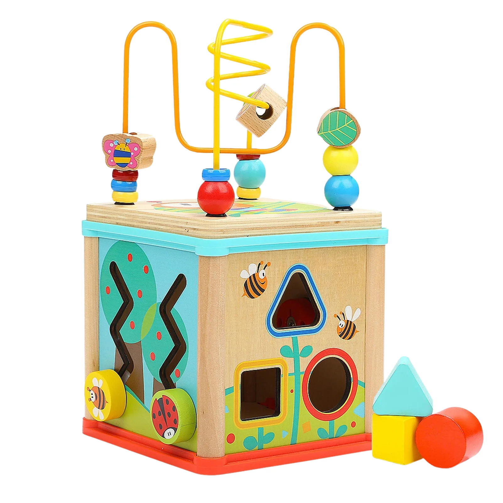 

Wood Kids Activity Cube Durable Montessori Wooden Toys With Bead Maze Shape Sorter Cube Toy For Toddlers Boys And Girls