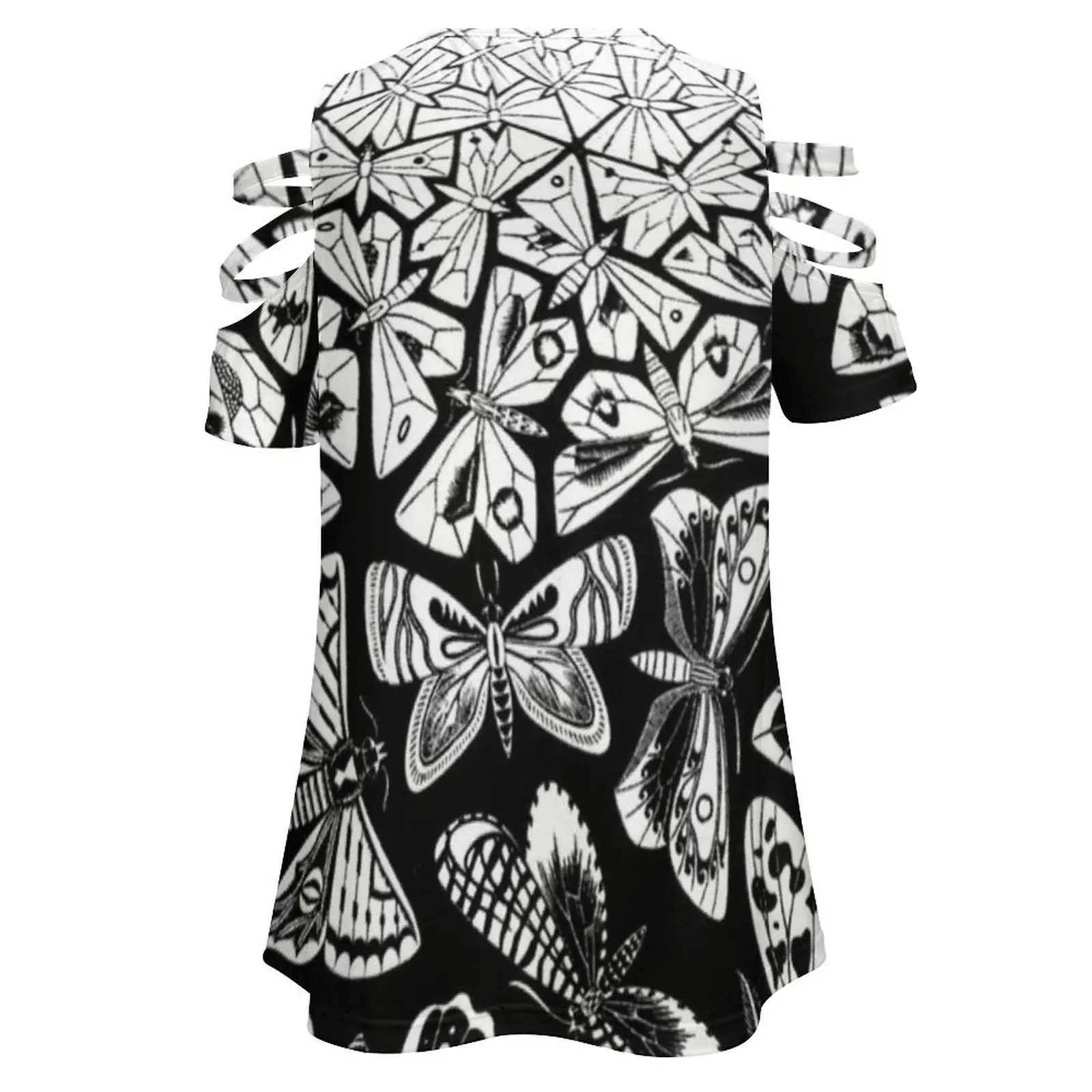 Фото Женская футболка Butterflies Tessellation 1950-Maurits Cornelis Escher, новые модные футболки с короткими рукавами и v-образным вырезом на молнии с принтом №3