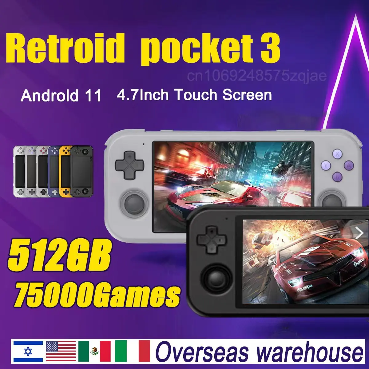 

Retroid Pocket 3 Handheld game consoles Da 4.7 Inch 3G+32GB RP3 Android11 720P HDMI WiFi 5G Game frontend 512G 75000 Game PSP