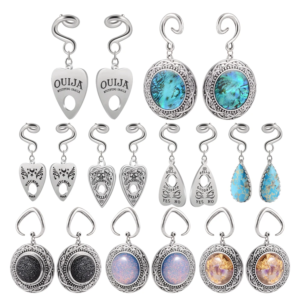 

PAIR Stainless Steel Vintage Ear Weights Ouija Dangle Ear Piercing Weights Heavy Stone Stretcher Expander Body Piercing Jewerly