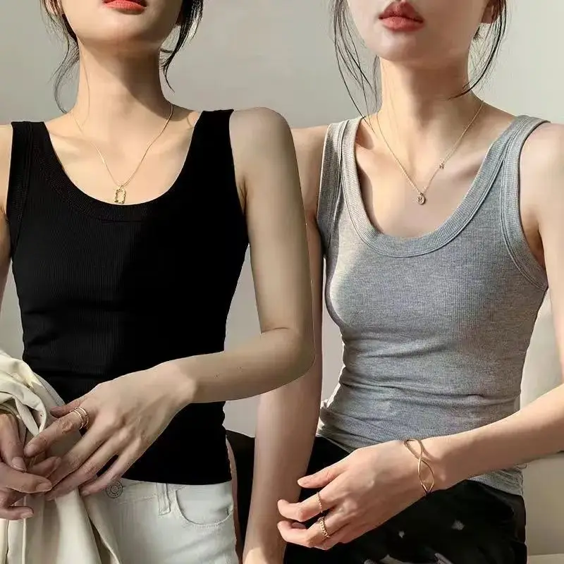 

Summer New Fashion Ribbed Knitted Tank Tops Women Sleeveless Slim Solid Vest Top Casual Simple Versatile Tops Female Chic Y2k