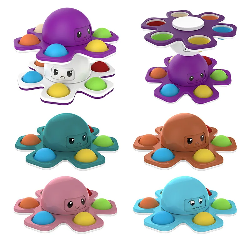 Funny Fidget toys Octopus Spinning Top Vent Gyro Three Expression Fidget Spinner Toy Push Pop Bubble Stress Relief for Kids Baby
