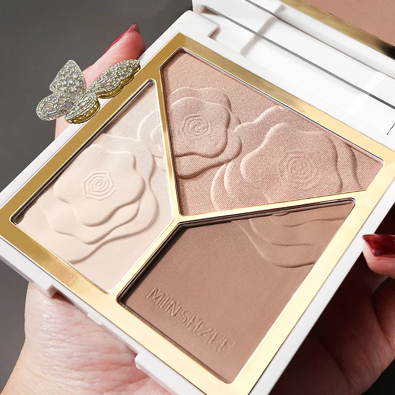 

2Colors Facial Makeup Highlighter Bronzer Palette Make up Brush Glow Shimmer Brightener Contour Repair Baked Powder Cake