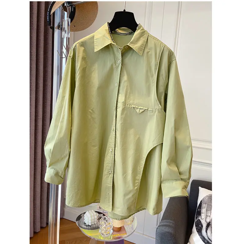 

2022 Spring New European Loose Casual Shirt Vintage Shirt Women's Long Sleeved Top Medium Long Fashion
