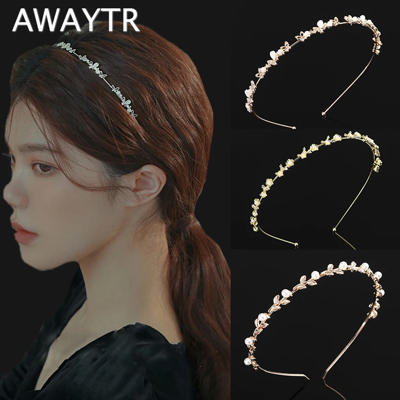 

Женский обруч для волос AWAYTR, элегантный обруч с жемчугом, блестящие стразы, ободки для волос