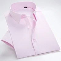 summer men plain short sleeve shirts pink white blue smart casual top male elegant classical clothings turn down collar shirt