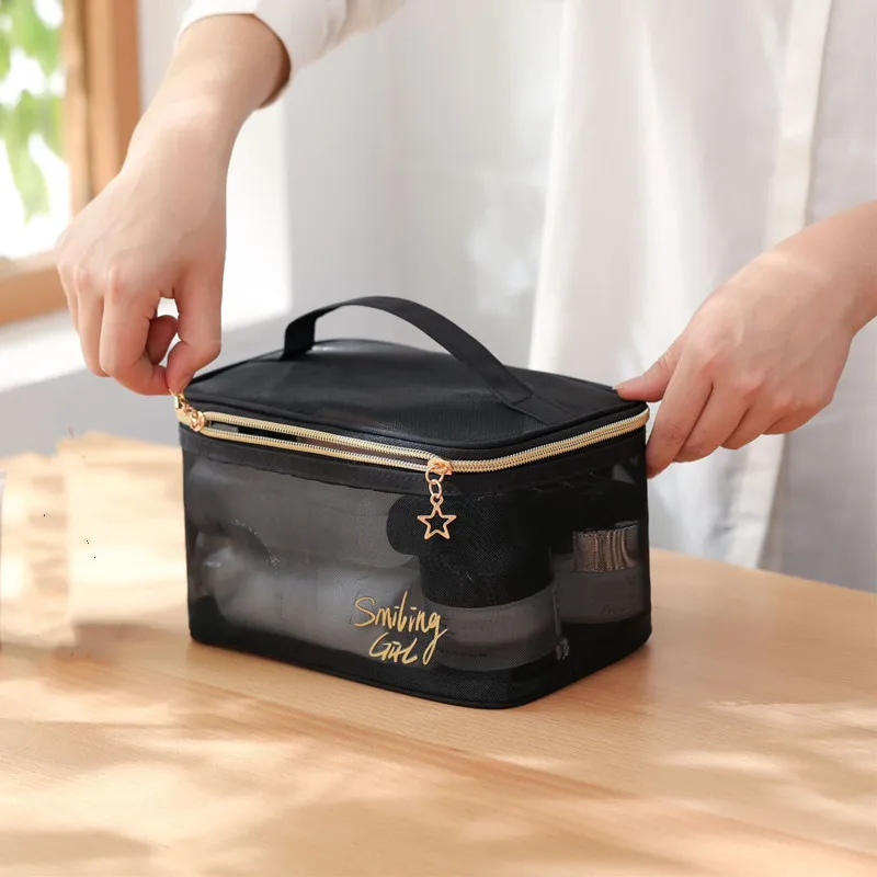 Женская сетчатая косметичка сетчатые косметички черная сумочка на молнии для