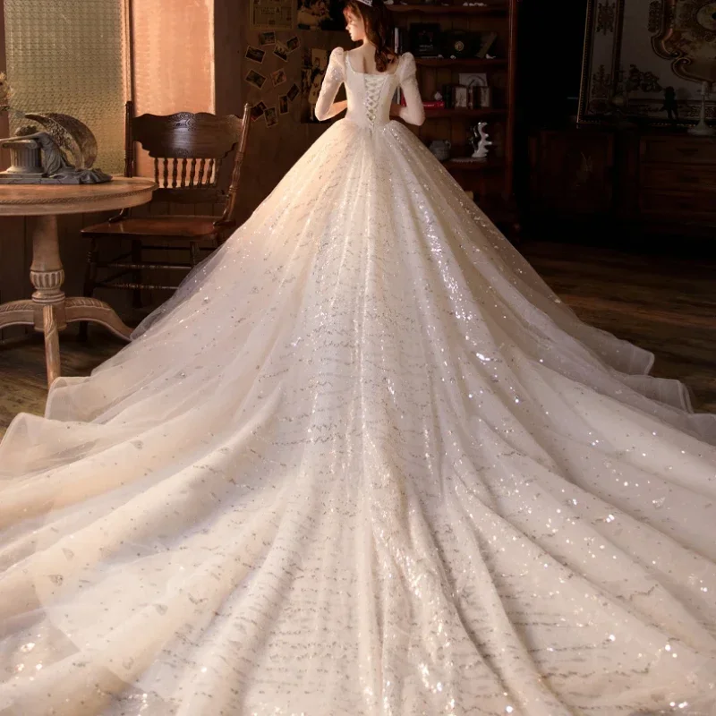 Новое свадебное платье с рукавами семь четвертей высококачественная основная