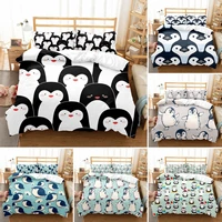 cartoon penguin bedding set kingqueen size for kids boys girlsanimated antarctic animal illustration quilt coverwhite black