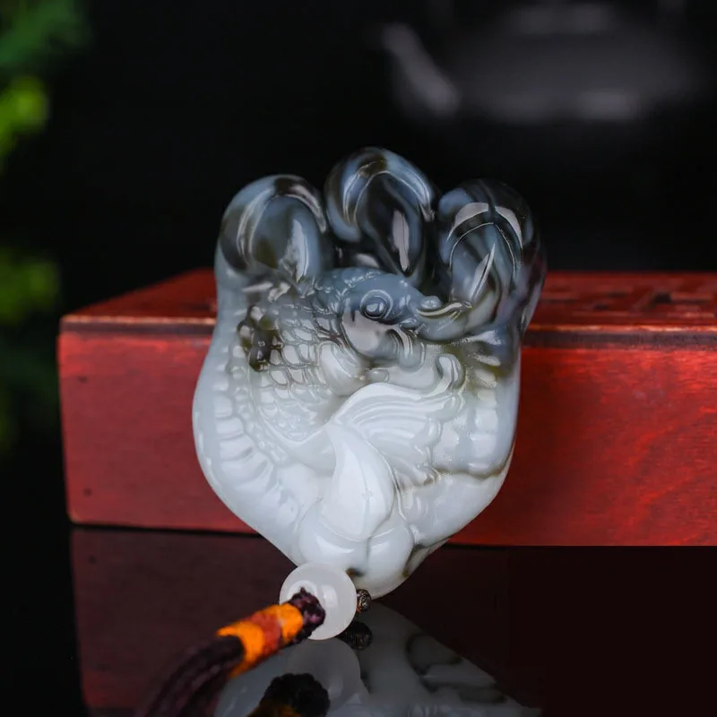 

Natural Hetian Jade Blue and White Jade Eagle Claw Carp Pendant for Men and Women Seize The Opportunity Fashion Pendant