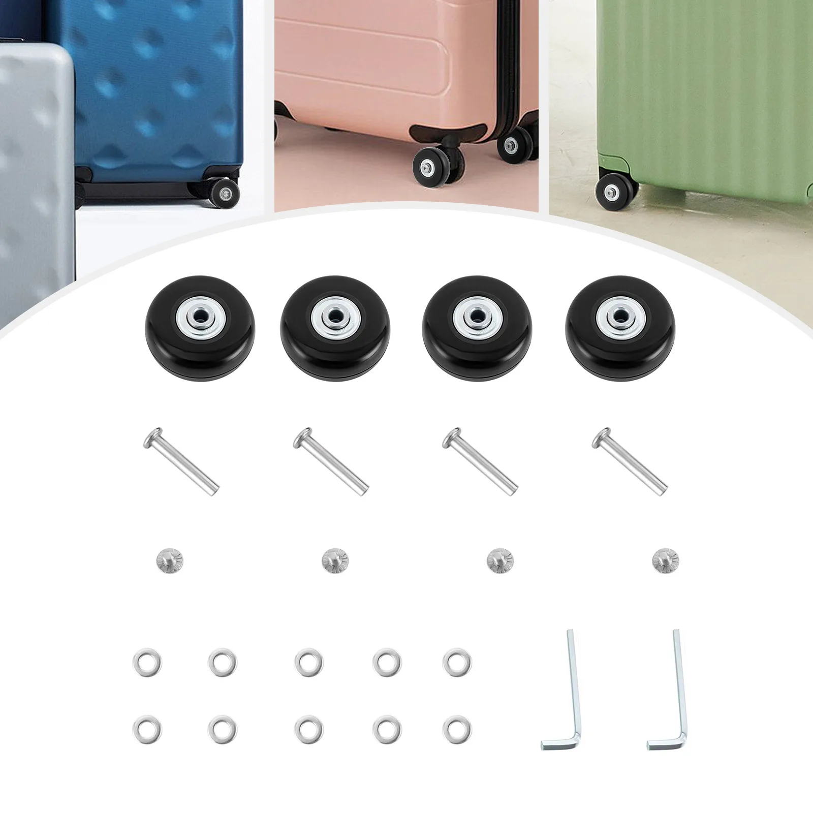 

4* 50x18mm Luggage Suitcase Replacement Wheels Black PU Swivel Caster Wheels