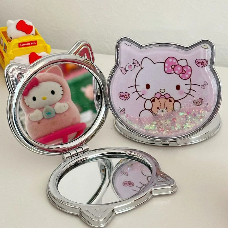 Kawaii Sanrio Hello Kitty маленькое зеркало с струящимся песком портативное