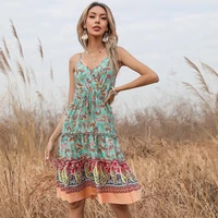 vestidos dresses for women 2022 clothing summer printed fungus tie chiffon floral sexy suspender dress for women dresses party