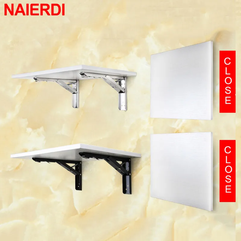 Steel Folding Angle Bracket - NAIERDI 2 PCS Triangle Wall Mount Bracket,Easy to Install, For Shelf, Bench, Table