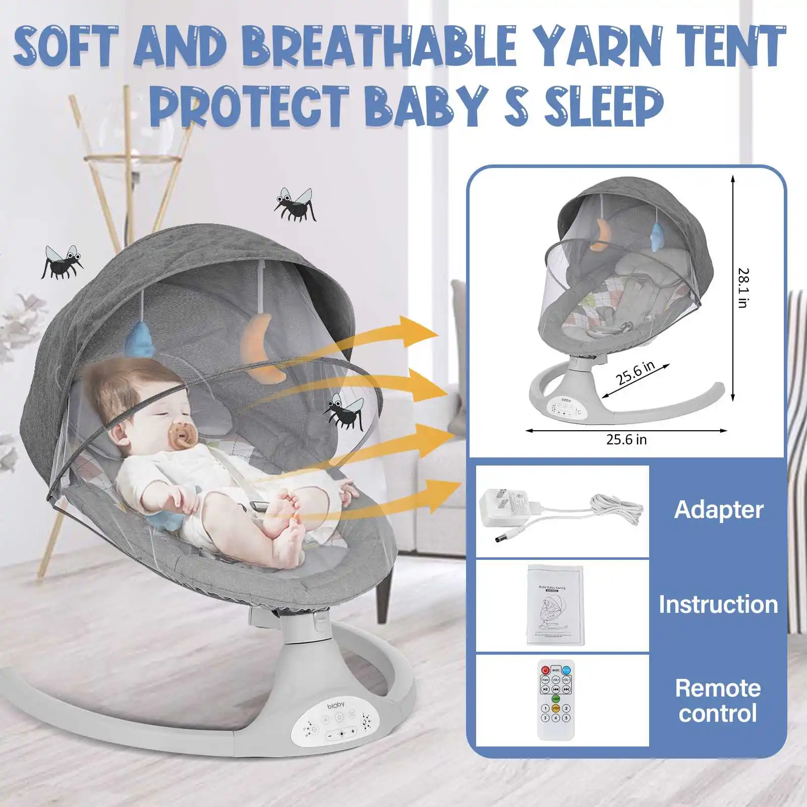 5 Modes of Swing Angle Baby Swing for Infants bluetooth Music Speaker with Remote Control/Mosquito net