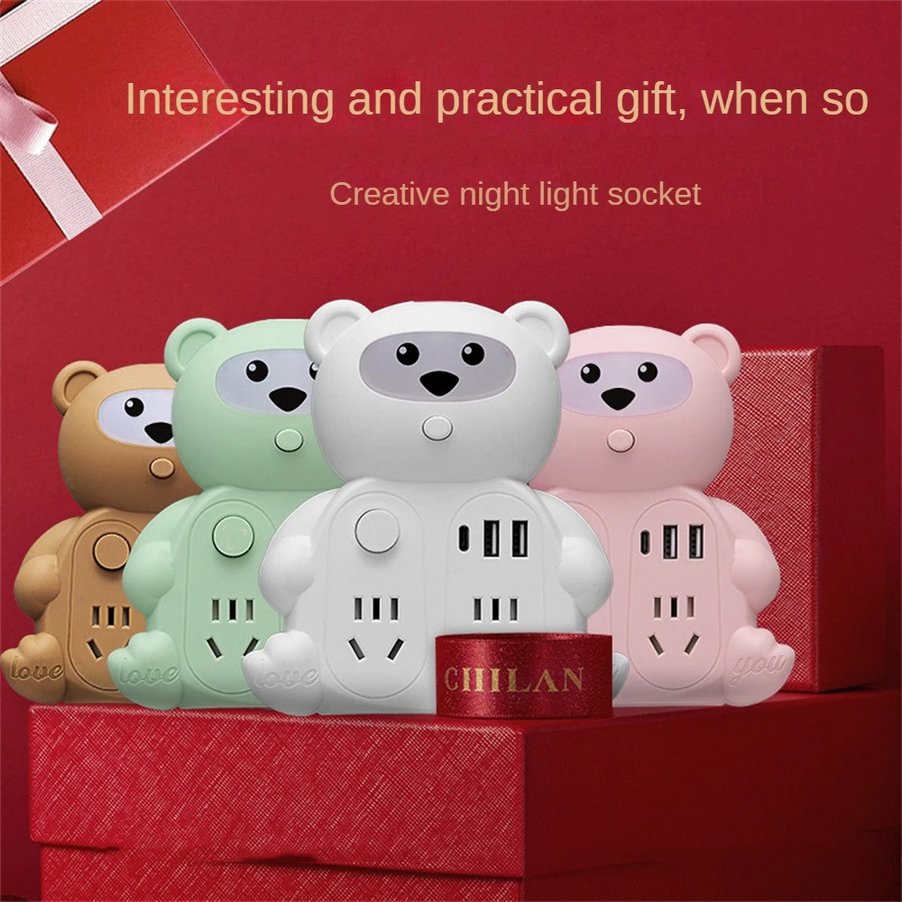 

Cartoon Socket Night Light Socket Independent Switch Cute Flexible High Quality Durable Cartoon Bear Night Light Night Light Usb