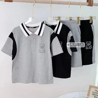 boys summer suit 2022 new childrens summer middle school and older children thin paragraph casual sports boys two piece suit