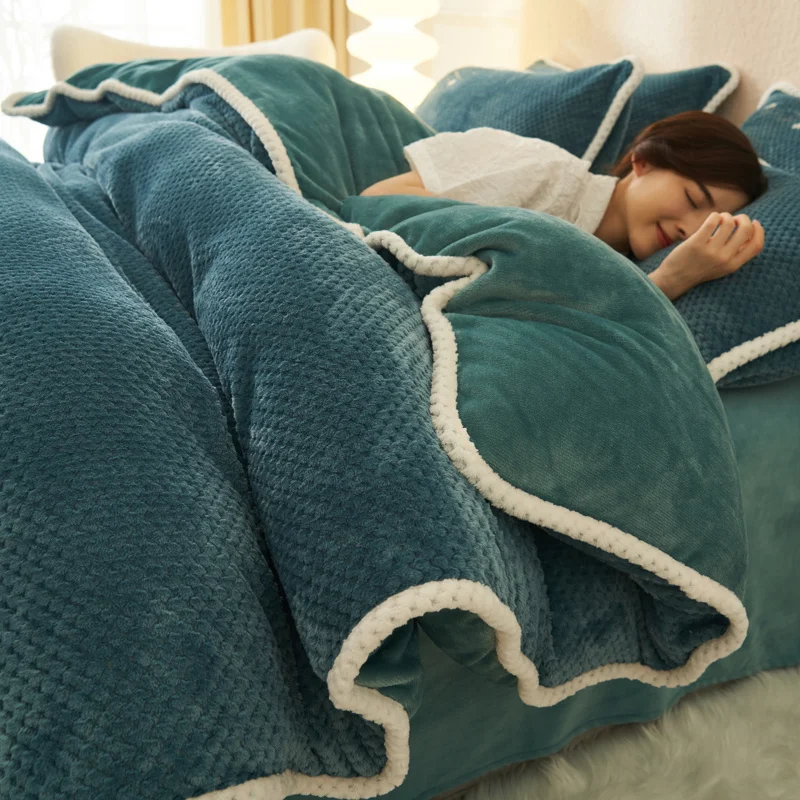 

Babe Velvet Blue Flannel Duvet Cover Soft Keep Warm Bed Quilt Covers 220x240 Bedding Sets Coral Fleece Blanket Home Textiles