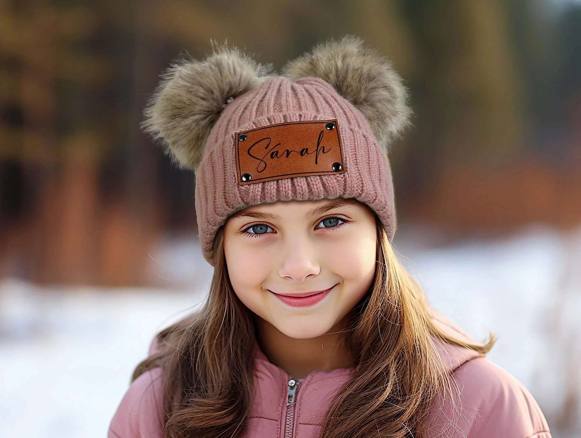 

Leather Patch Beanies for Baby Personalized Infant Beanie with Name Beanies with Pom Pom Kid Knitted Hat Toddler Newborn Beanie