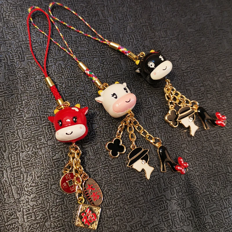 

Short Pendant Cute Calf Lucky Lucky Tag Pendant Mobile Phone Lanyard Cartoon Couple Pendant Key Lanyard Cell Phone Charm Strap