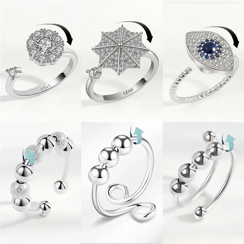 6 шт. мужские и женские глянцевые вращающиеся кольца в форме зонта с шариком синий