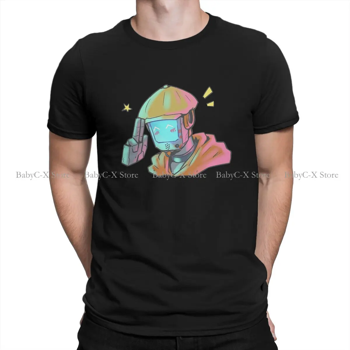

Hello Fashion Polyester TShirts Stray Steam Game Cute Cat B-12 Robot Men Harajuku Streetwear T Shirt Round Neck