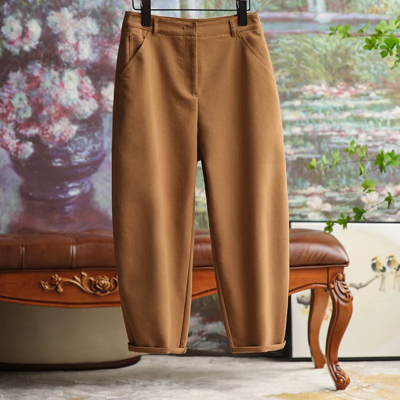 

New 2023 Summer Fashion Imitation Denim Fashionable Radish Pants for Womens Elegant Prue Color Retro Straight Trousers hot sale