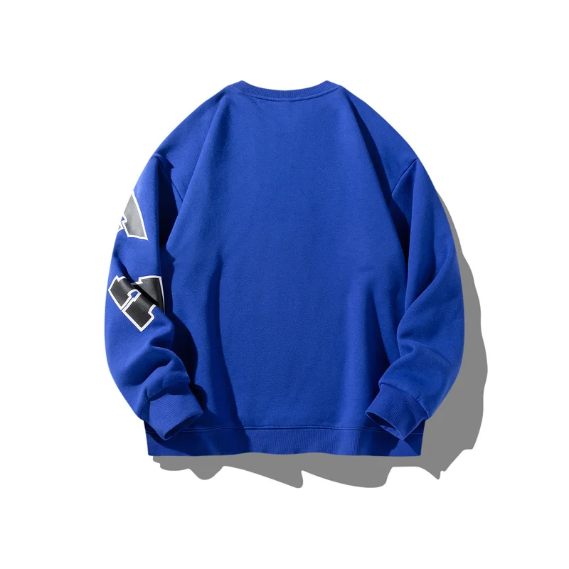 

New Korean Winter Style Fashion Blue Letter Solid Color Warm Loose Pullover Sweatshirt For Men