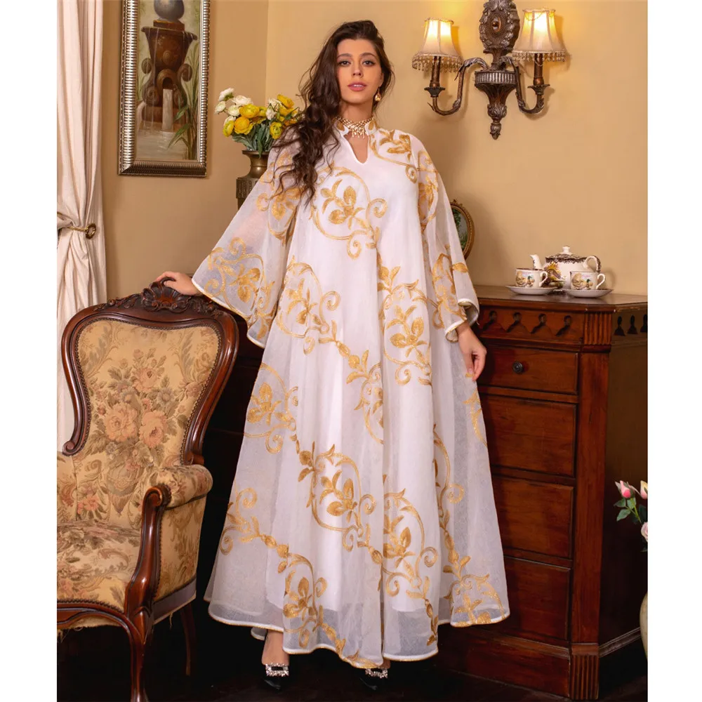 

Mesh Embroidery Eid Mubarak Abaya Women Muslim Dubai Maxi Dress Turkey Islam Clothing Party Moroccan Gown Evening Jilbab Caftan
