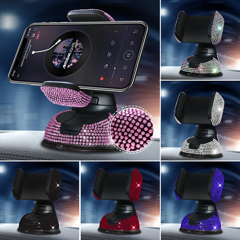 

Diamond-studded Car Mobile Phone Holder Crystal Air Outlet Cell Phone Stand Dashboard Auto Navigation Suction Cup Shelf Women