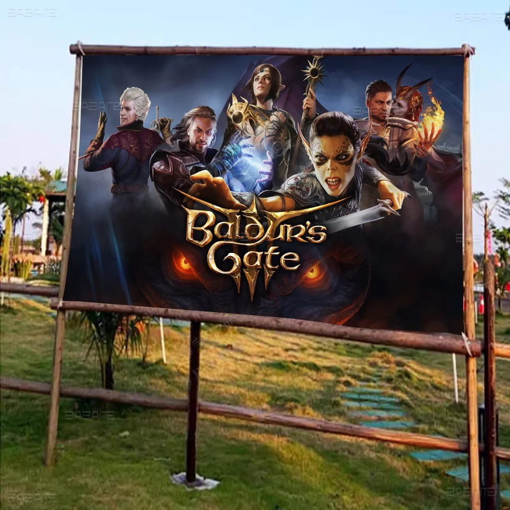 B-Baldurs Gate 3 Creative Pattern Hanging Flag Polyester Printed Banner Hand Pulled