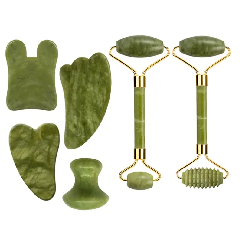 

Natural Jade Face Roller Massager Guasha Set Gua Sha Tools Gouache Scraper Facial Massage Skin Care Face Lift Up Wrinkle Remover