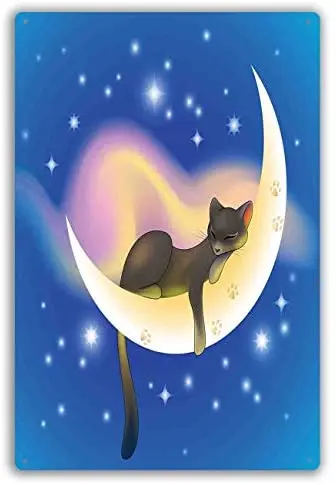 Металлический знак Кот сон на Полумесяце луна звезды ночь сладкие мечты