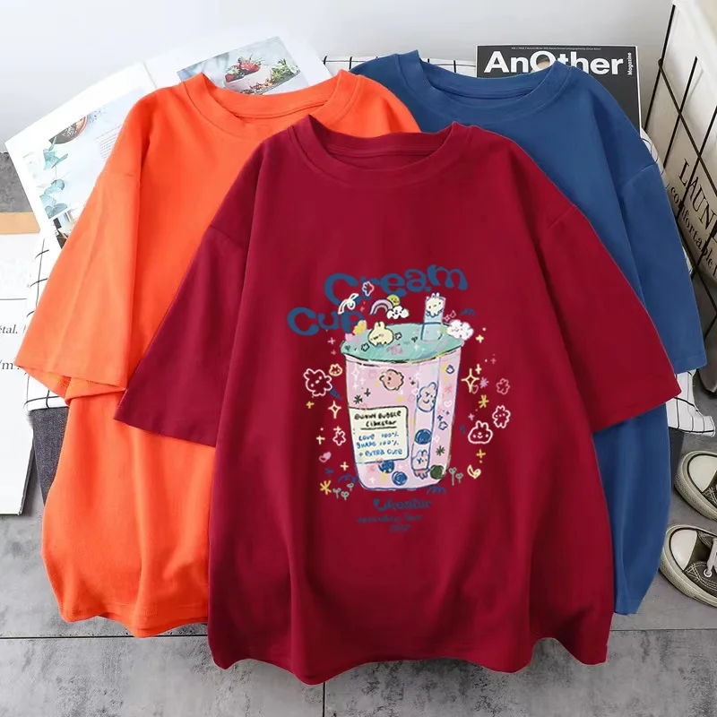 Женская летняя футболка с коротким рукавом и круглым вырезом