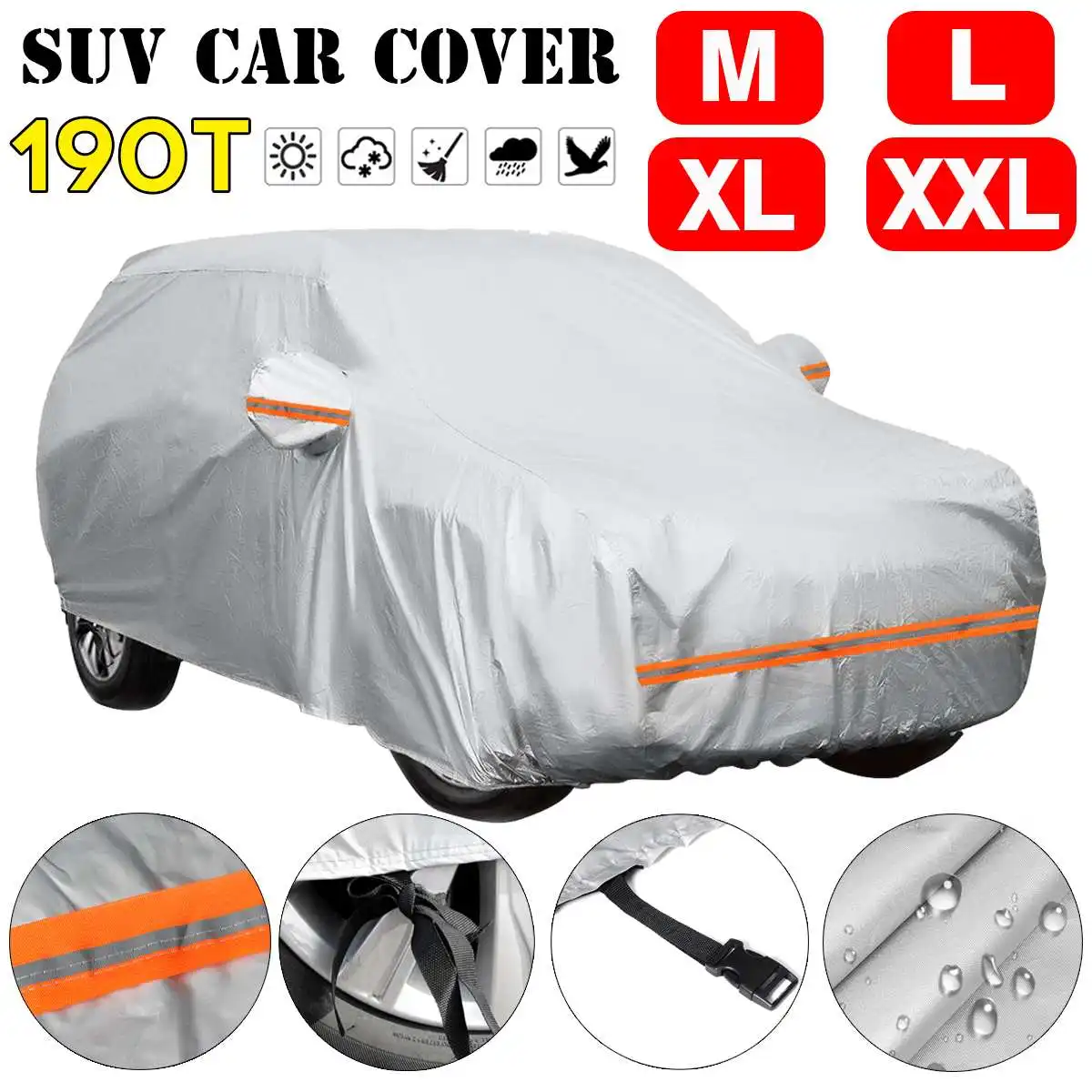 

190T Full Car Cover Winter Ice Frost Resistant Snow-proof Cover Waterproof Sunshade Anti-UV Protection Outdoor Dust-proof Cover